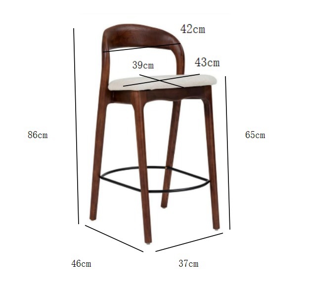 Barstoel Brent walnoot / beige zh 65cm - Afbeelding 5